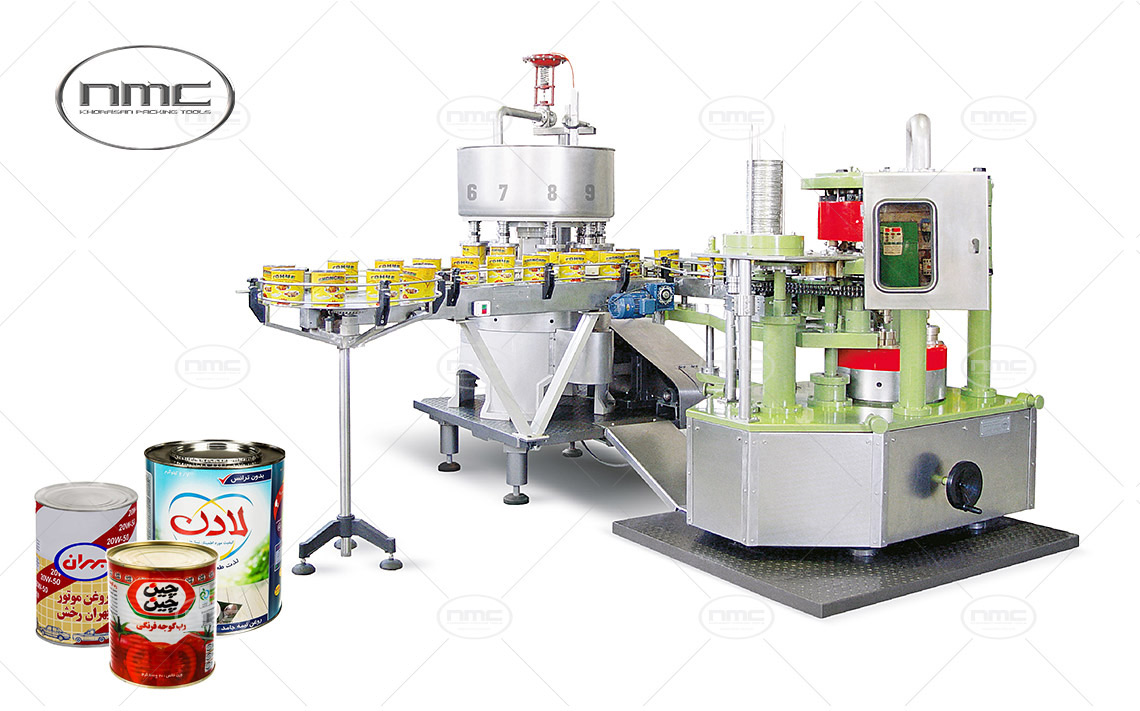 Automatic filler and seamer machine special for liquids in NMC